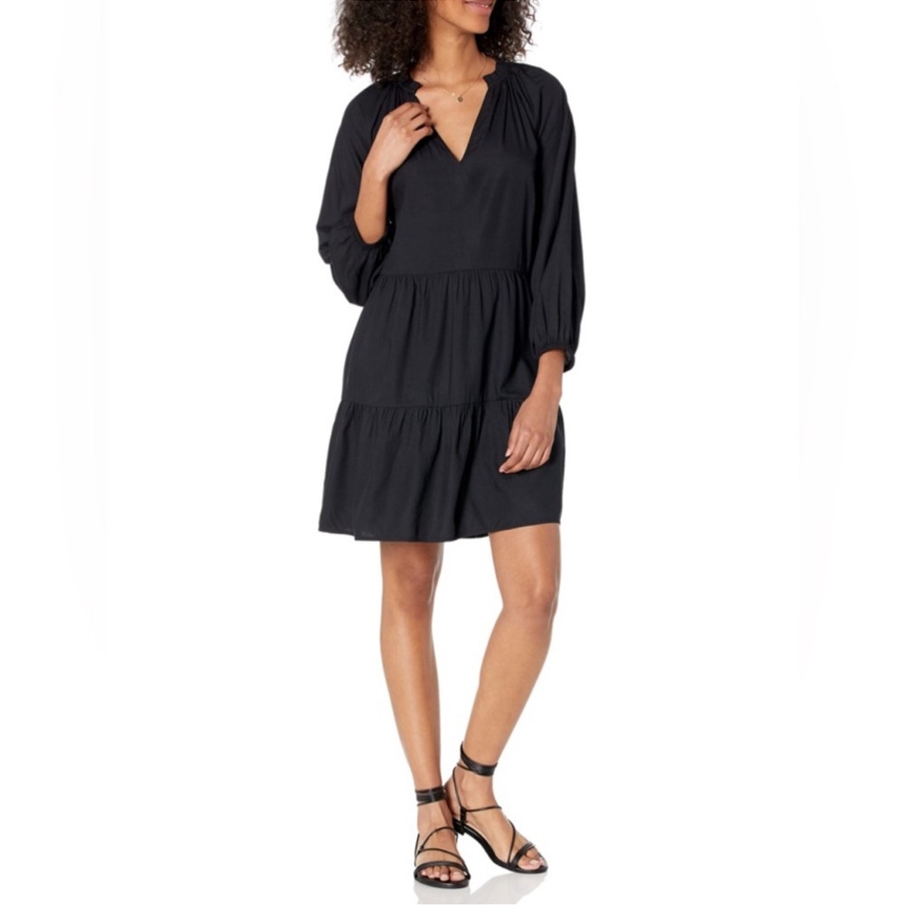 The Drop @CaralynMirand Ruffle V-Neck 3/4 Sleeve Tiered Midi Dress, Black, Sz S - Picture 11 of 12